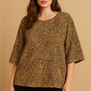 Pappagallo Leopard Print Blouse - Tan and Black Size 1X